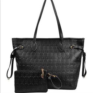 Black PU Leather Tote Skulls Bag